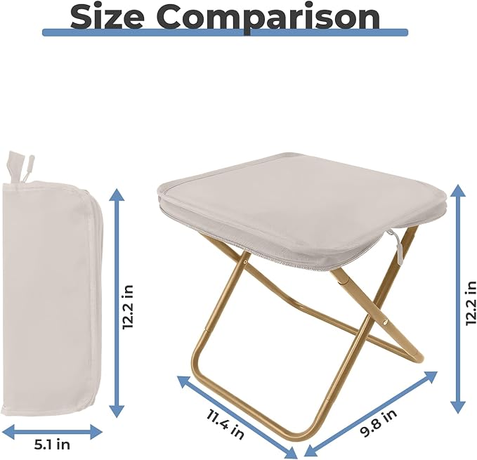 Portable Folding Camping Stool - 1.4Lbs Ultra Lightweight, 220Lbs Heavy Duty, Reinforced Steel Frame, Quick Deploy for Hiking Fishing Camping & Outdoor Events (Beige)