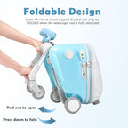 Kids Ride-on Luggage with Seat, 20 inch Carry On Suitcase, 2-in-1 Children's Luggage with Shockproof Silent Wheels and Guardrail for Airplane & Travels