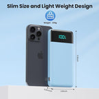 Portable Charger for iPhone,13800mAh Slim Power Bank with Built-in Cables & AC Wall Plug,All in One 4 Outputs USB C Fast Charging Battery Pack Travel Essential for iPhone 17/16/15/14,Android(Sky Blue)