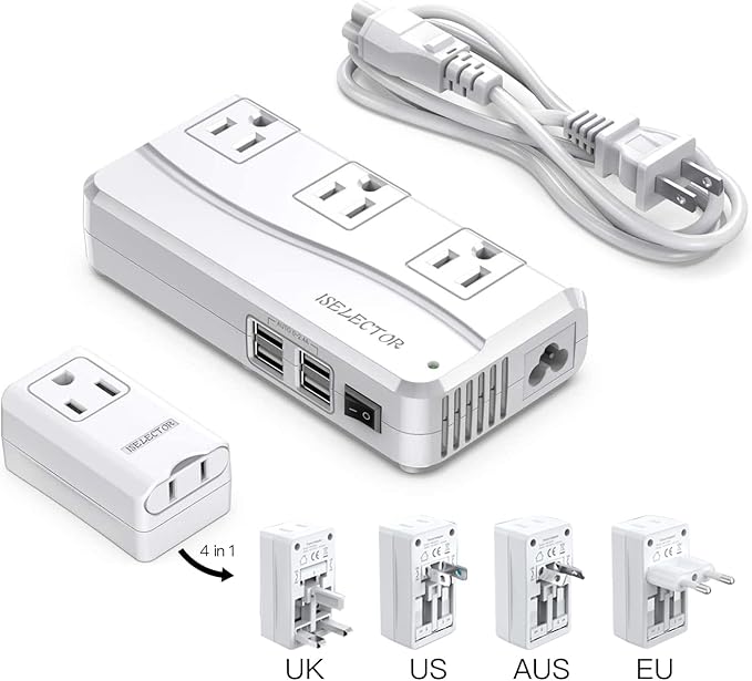 ISELECTOR 250W Power Converter 220V to 110V Voltage Converter with 8 Charging Ports Universal Travel Adapter and UK/AU/US/EU Worldwide Plug Adapter, ETL Listed