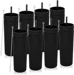Volhoply 20oz Tumbler with Lid and Straw 8 Pack,Double Wall Plastic Skinny Tumblers Bulk,Reusable Travel Cute Coffee Mug,BPA Free Matte Acrylic Water Cups With Straw for Party,DIY Gifts(Black,8 Set)