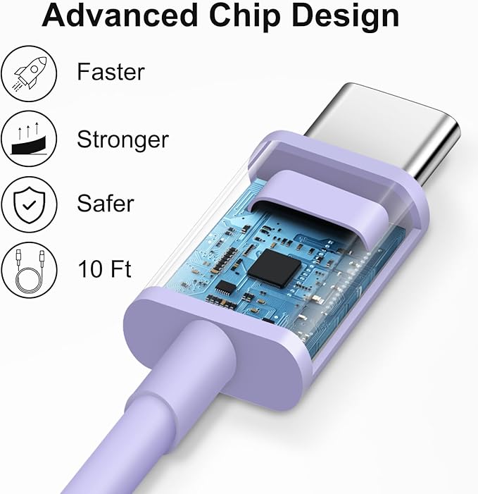 iPhone 17 16 15 Charger Fast Charging 10FT - 20W USB C Charger Block with 10FT Type C to C Cable Compatible with iPhone 17/17 Pro/17 Pro Max/Air/16/16e/15, iPad Pro, iPad Air (Purple)