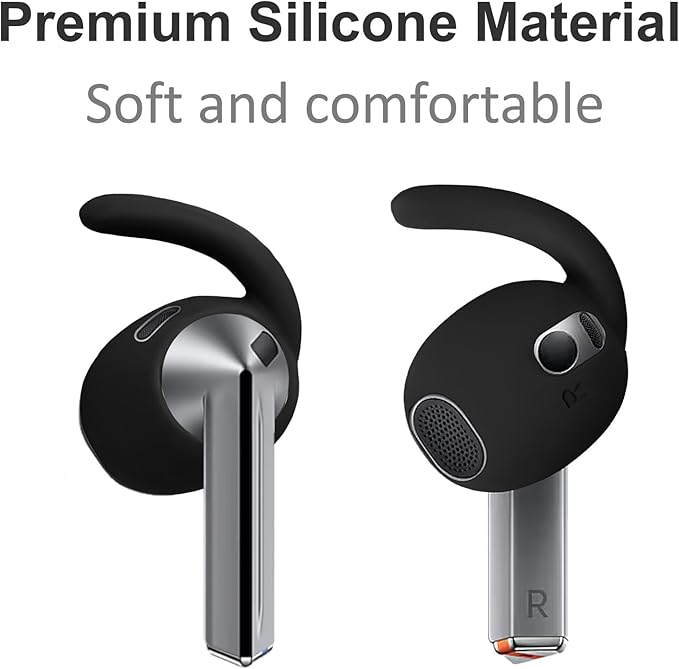 A-Focus Galaxy Buds 3 Anti-Slip Kit Replacement Ear Hooks Sport Ear Tips Non-Slip Silicone Eartips and Covers Gel Wings Ergonomic Design Strap Compatible with Samsung Galaxy Buds 3 Black