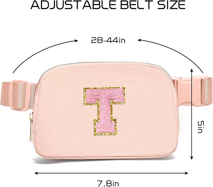 Gitus 6 7 8 9 10 Year Old Girl Gifts Belt Bag Fanny Pack Crossbody Bags with Initial Letter Patch Things for Teen Girls Easter Gifts for Girls Travel Essentials（Coral Pink-T）