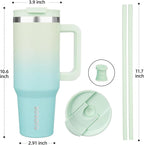 BJPKPK 40 oz Insulated Tumbler With Lid And Straw Stainless Steel Tumblers Cup With Handle For Women And Men,Mint