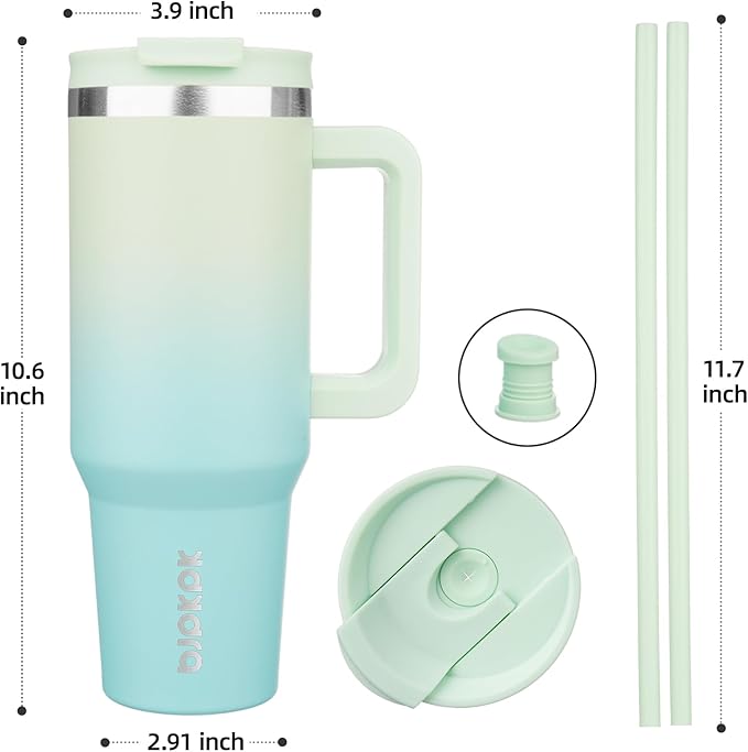 BJPKPK 40 oz Insulated Tumbler With Lid And Straw Stainless Steel Tumblers Cup With Handle For Women And Men,Mint