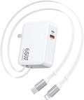 Retractable USB C Charger Wall Plug with Type C Cables Cords,65W Fast Charging Foldable Block Multi Charger,Travel Essentials Brick Multiport for Mac Book Pro/Air,iPhone 17/16/15/14,iPad,Galaxy(1Pack)