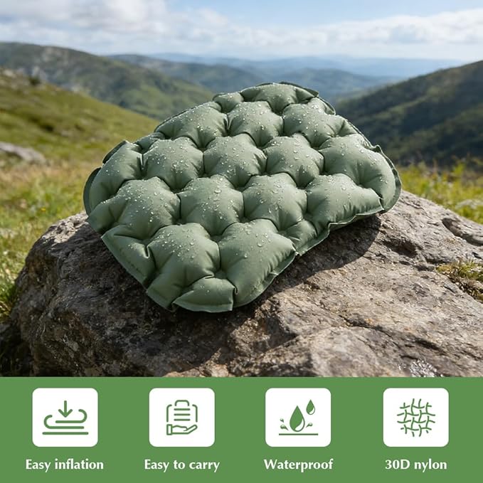 Inflatable Seat Cushion, Portable & Lightweight Airplane Seat Cushion, Camping Accessories Chair Pad Travel Stadium Cushions for Wheelchair,Driving,Office Work(Color:Green)