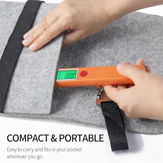 Digital Luggage Scale, Portable Handheld Travel Weight Scale with Backlit LCD Display, 110 lb Capacity, Hook and Strap, (Orange)