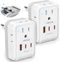 2 Pack European Travel Plug Adapter, VINTAR PD 35W Foldable Type C Adapter with 4 AC Outlets 3 USB Ports(2 USB C), Travel Essentials Charger for US to Most of Europe EU Italy Spain France