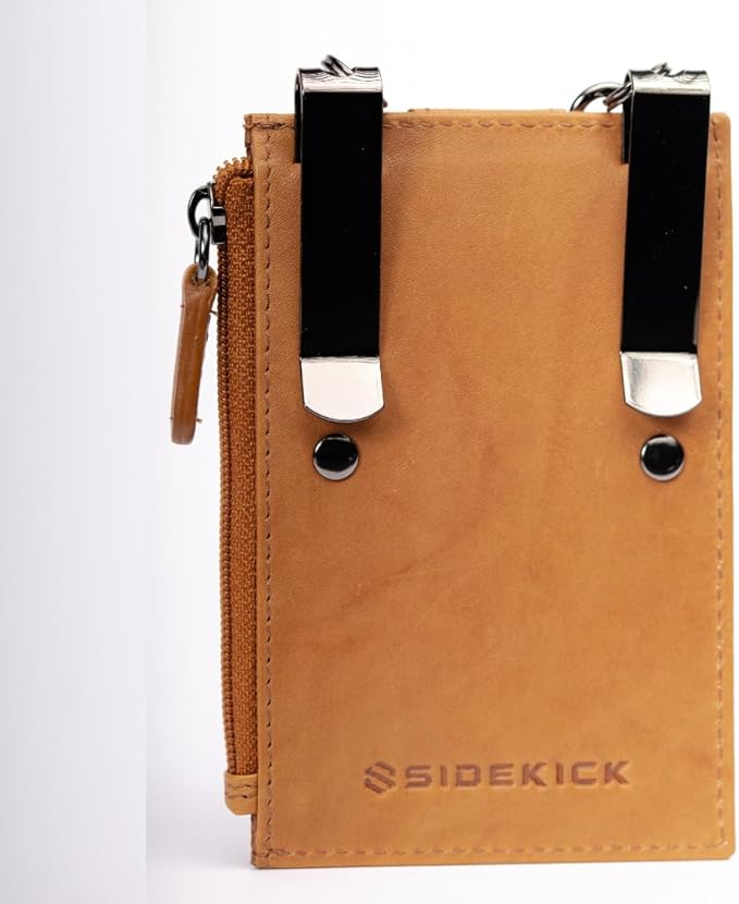Sidekick RFID Blocking Boot Wallet with Security Chain & Zipper Lock Genuine Leather Wallets for Men and Women, Travel Wallet, Minimalist Leather Card Holder, Antique Saddle