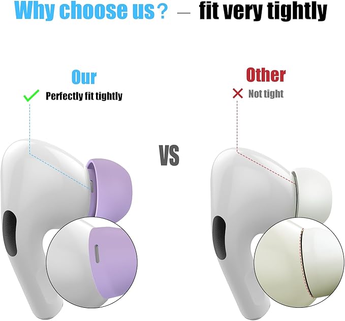 3 Pairs Replacement Ear Tips for AirPods Pro and 2nd Generation with Noise Reduction Hole, Silicone Ear Tips for AirPods Pro with Portable Storage Box and Fits in Charging Case (S/M/L, Lavender)