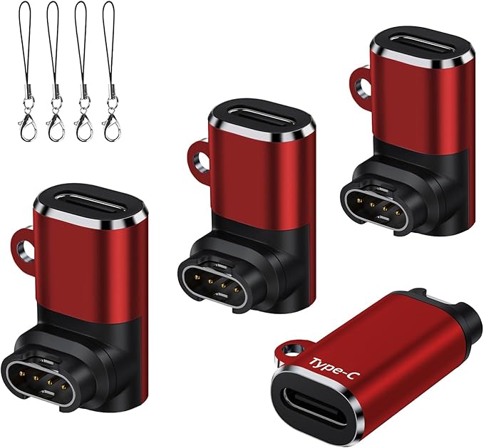 USB-C Charger Cable Adapter for Garmin Watch 4Pack,Portable Type C Garmin Data Cord Adapter for Vivoactive 5 6,Venu 4/3/3S/SQ,Fenix 8,Forerunner 165 55 970 570 955 255,Approach Golf,Epix Pro 2 Red