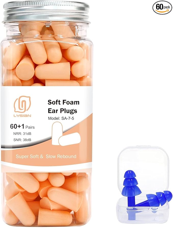 LYSIAN Ultra Soft Foam Ear Plugs for Sleeping Noise Cancelling - 38dB Noise Reduction Earplugs for Snoring, Work, Shooting (Beige Color)