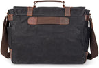 Vintage Genuine Leather Waxed Canvas Briefcase Large Satchel Shoulder Bag Rugged Computer 15.6" Laptop Bag