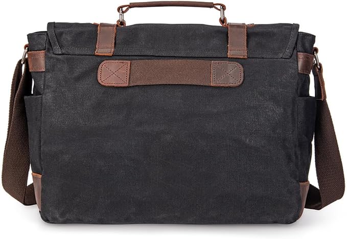 Vintage Genuine Leather Waxed Canvas Briefcase Large Satchel Shoulder Bag Rugged Computer 15.6" Laptop Bag