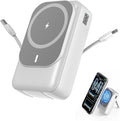Magnetic Wireless Power Bank 26800mAh, PD 22.5W Type-C Fast Charging Portable Charger 5 Outputs, Battery Pack for Magsafe Built in 2 Cables with Stand LED Display for iPhone 17/16/15/14/13/12-White