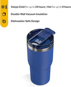 RTIC 20oz Essential Tumbler with Lid, Ceramic Lined, Insulated, Stainless Steel, Metal, Double Wall Vacuum-Insulation, Travel Cup for Iced Coffee, Tea, Hot and Cold Drink, Cobalt