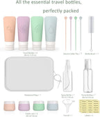 20-Piece Silicone Travel Bottles Set – TSA Approved Leakproof Toiletry Kit with Flat Easy-Squeeze Bottles, Tactile Icons, Cream Jars, Pump & Spray, Cleaning Brush