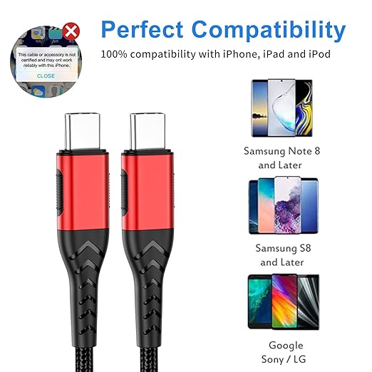 Durcord USB C Cable, 2Pack 60W 6ft USB C to USB C Charger Cable Fast Charging for Android/Phone/Pad, Type C to Type C Charger Braided Compatible with iPhone 15 Pro/Plus/Max/Android/Phone/Pad Red