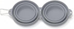 Collapsible Double Dog & Cat Bowl, 2-in-1 Silicone Food & Water Dish with Carabiner, Portable Travel Feeding Bowl for Camping, Hiking, Small & Medium Pets, Dark Grey