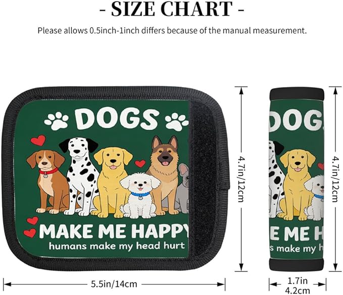 2 Pack Luggage Handle Wrap with Travel Tags - Non-Slip Protective Cover Soft Handle Grips Covers for Suitcase(Dogs Make Me Happy)