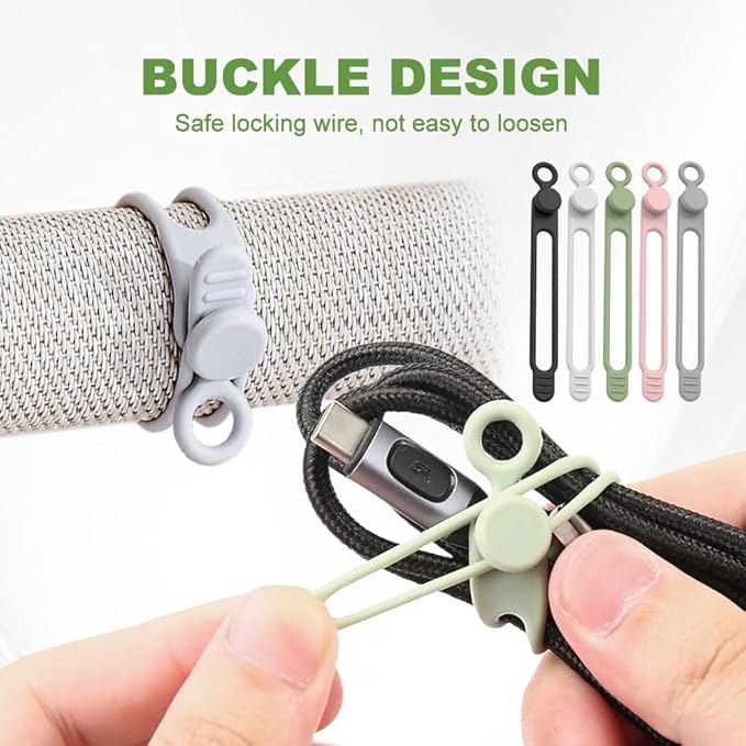 Data Cable Organizer, 2026 Upgrade Silicone Headphone Organizers, Silicone Cable Ties Reusable Cable Management Organizers Multipurpose Elastic Cord Organizer for Bundling and Fastening Cables (5Pcs)