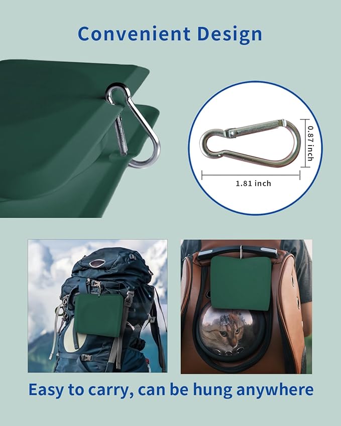 Collapsible Portable 2-in-1 Dog Bowl, Travel Dog Bowl Integrated, Silicone Foldable Expandable Food Water Bowl with Carabiner - Anti-Spill and Anti-Skid - for Camping/Traveling LPFLASAT (Dark Green)