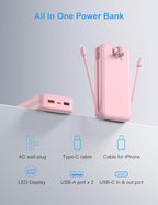 Ffnpua Portable Charger with Wall Plug, 20000mAh USB C Power Bank Fast Charging, External Battery Pack with Built in Cables, Digital Display, 5 Output 2 Input for iPhone Android Cell Phone Tablet