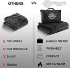 2-in-1 Travel Blanket and Pillow – Lightweight, Compact, Ultra Soft, Machine Washable – Handle, Luggage Sleeve, Backpack Clip – for Travel Airplane, Car, Office (Black)