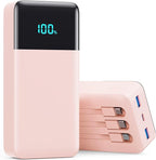 Portable Charger 50800mAh Power Bank with 3 Built in Cables,25W PD QC4.0 Fast Charging USB C Battery Pack,6 Outputs 2 Inputs Travel Essentials Phone Charger for iPhone 17/16/15,Google,Android,Pink