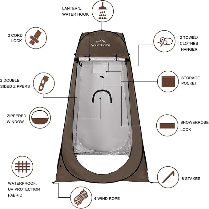 Your Choice Pop Up Privacy Tent, 3.9x3.9x6.2FT Portable Shower Tent for Camping, Waterproof Outdoor Changing Room with Carry Bag for Beach Hiking RV Fishing | Portable, for Camping, Beach, Hiking, with Carry Bag, Quick Setup