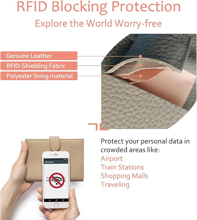 RFID Passport Holder for Women – Slim Leather Travel Wallet with Card Slots, Zipper Coin Pocket & Cash Organizer, Elegant Passport Case Gift for Travel (Apricot Beige)