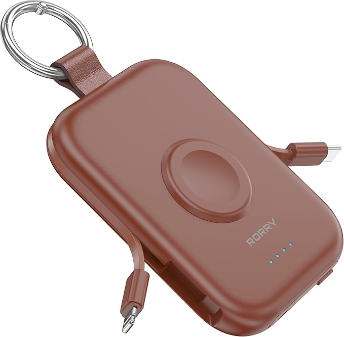 RORRY CharmGo Portable Charger, 5000mAh Portable Charger Power Bank with Built-in Cables, Travel Keychain Battery Pack for Apple Watch and iPhone Air/17/16/15/14/13/12, Cinnamon Clay