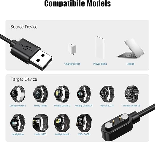 Smart Watch Charger for Letsfit Willful YAMAY VeryFitPro, [ 3-Pack 3.3-Feet ] Replacement Magnetic Watch USB Charging Cable Cord for SW021 SW023 Letsfit ID205L ID205U ID205S SW025 Uwatch 3S 3 2 2S