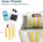 iknoe Insulated Lunch Bag for Women & Adults, 9L Foldable Wide-Open Cooler Bag with Pockets, Leakproof & Portable, for Picnic, Office, Beach(Yellow stripe)