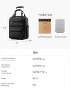 LUGGEX Underseat Carry On Luggage with Wheels, UDK Stylish Lightweight Under Seat Luggage, Soft Sided Personal Item Suitcase for Short Trip (UX-Core, All Black, 16 Inch)
