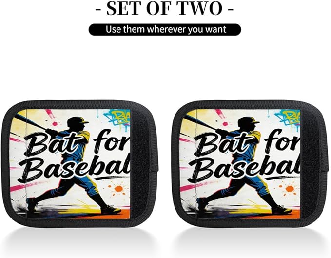 2 Pack Luggage Handle Wrap with Travel Tags - Non-Slip Protective Cover Soft Handle Grips Covers for Suitcase(Graffiti Baseball)
