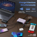 200W USB C Charger Block, 8-in-1 GaN III USB C Charger Fast Charging Station Hub, PD 65W Laptop Charging Adapter for MacBook Pro/Air/Dell XPS/iPhone 16/15/14/iPad/Galaxy S24 (Purple)