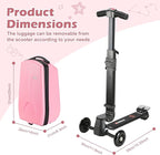 Scooter Luggage for Kids Scooter Suitcase for Ages 4-12, 4 in 1 Kids Luggage Boarding Suitcase Detachable & Foldable Scooter Travel Trolley Ride On Luggage-Pink
