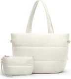 Puffer Tote Bag for Women, Lightweight Puffy Tote with Compartments, Shoulder Bag Crossbody Bags for Women Travel, Work, Gym