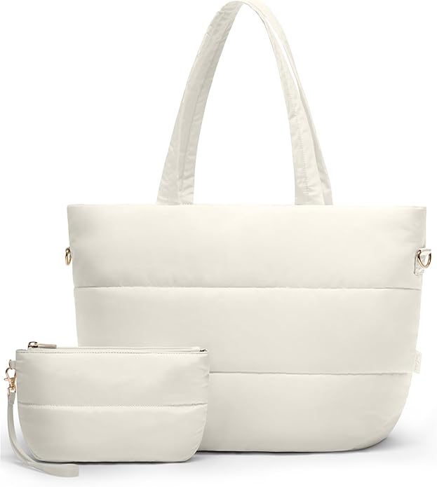 Puffer Tote Bag for Women, Lightweight Puffy Tote with Compartments, Shoulder Bag Crossbody Bags for Women Travel, Work, Gym