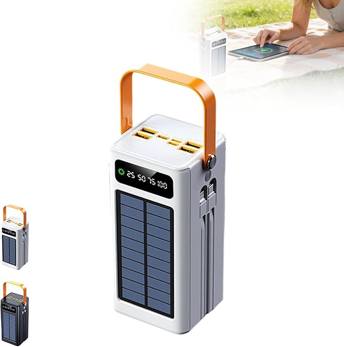 50000mAh Solar Portable Charger - 120W High Power Solar Battery Bank with LED Light, 4 Outputs 3 Inputs External Power Pack for Cell Phones, Ideal for Camping, Road Trips, Fishing & Outdoor (White)