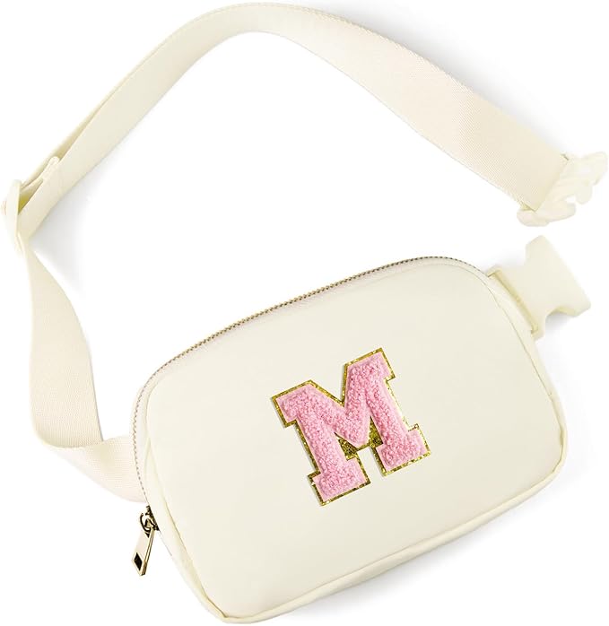 Gitus Personalized Gifts Birthday Gifts for Girls Fanny Pack Cross Body Bags with Initial Letter Preppy Stuff Gifts for Her Girlfriend Wife Sister Friends Mom (Ivory-M)