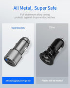 Dual 45W USB C Car Charger, 90W Max Super Fast Charging, All Metal 12V Cigarette Lighter Adapter for iPhone 17 Pro Max/16/15/iPad, Samsung Galaxy S26+/S25, Google Phones with 2 Type C Cable 3.3ft Gray