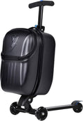 smilesun Foldable Ride On Scooter Suitcase with Front Opening, Lightweight Carry On Scooter Luggage for Adults, Teens & Kids（Black 20-inch）