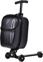 smilesun Foldable Ride On Scooter Suitcase with Front Opening, Lightweight Carry On Scooter Luggage for Adults, Teens & Kids（Black 20-inch）