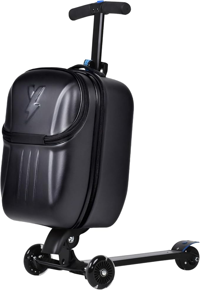 smilesun Foldable Ride On Scooter Suitcase with Front Opening, Lightweight Carry On Scooter Luggage for Adults, Teens & Kids（Black 20-inch）
