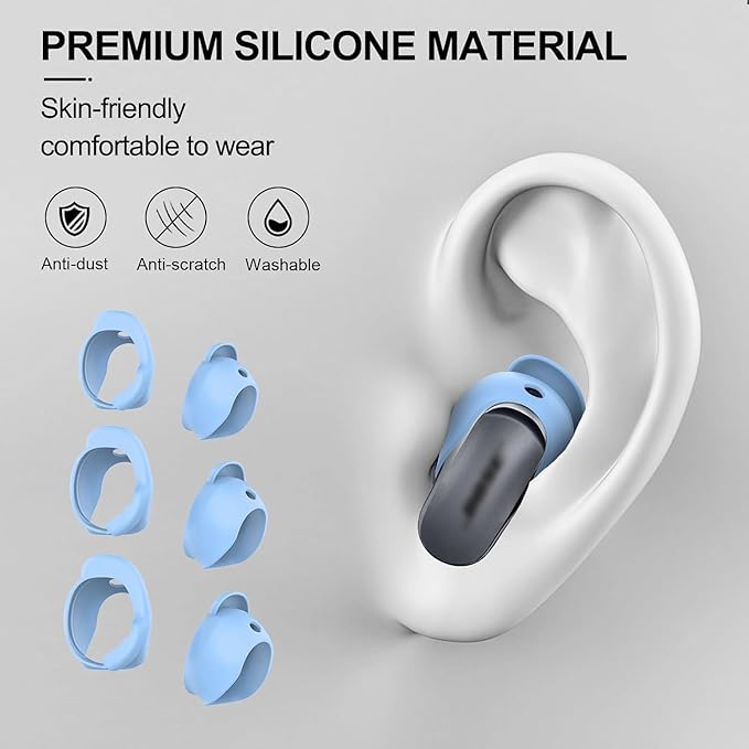 [3 Pairs] Ear Tips Cover for Bose QuietComfort Earbuds II (2022) &Bose QuietComfort Ultra Earbuds (2023), Silicone Sport Ear Hook Cover, Anti-Slip Replacement Eartip Accessories (S,M,L) (Blue)