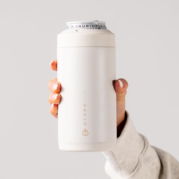 HydroJug Standard Can Cooler - 2-in-1 Insulated Can Cooler Cup - Stainless Steel Can Holder with Non-Slip Rubber Base - Screw-Top Lid - Dishwasher Safe - 16oz, Linen